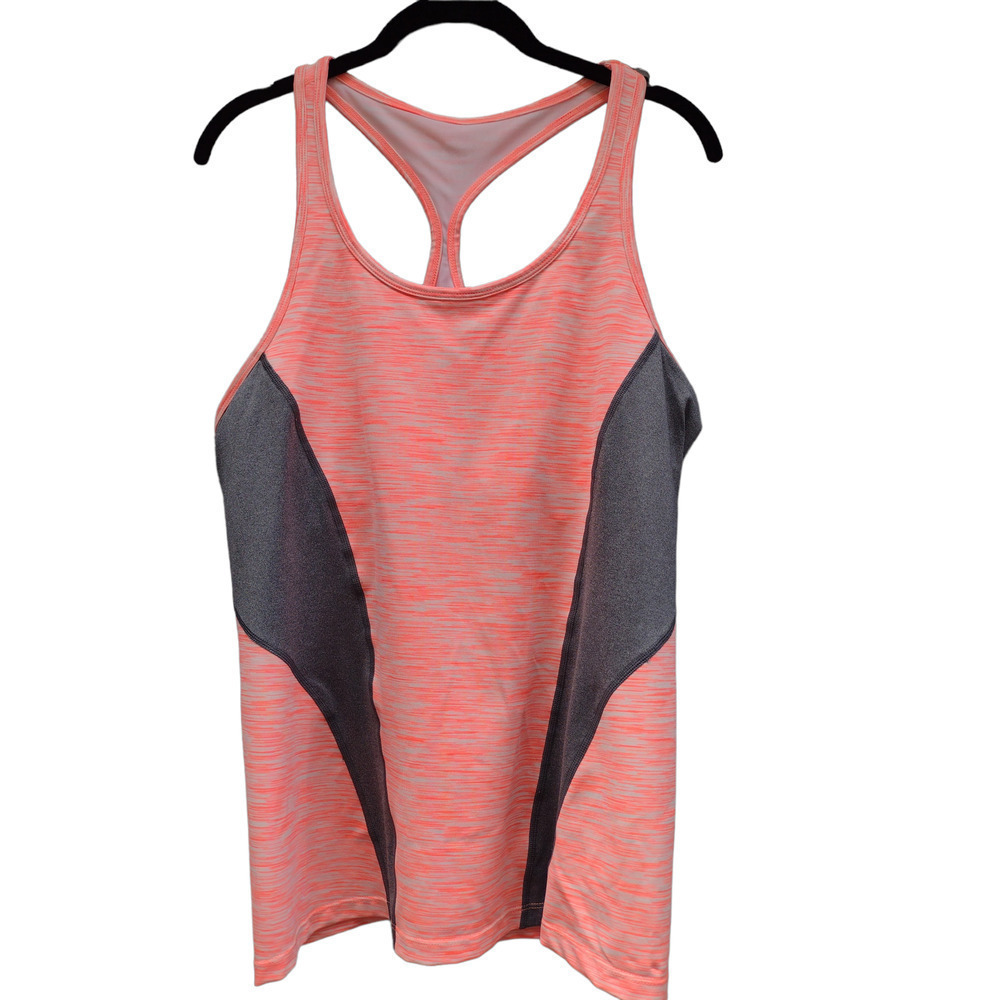 #1 NIKE TANK QUICK DRY FABRIC ORANGE GRAY HEATHER BUILT IN BRA RACERBACK WORKOUT